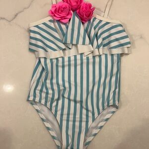 Janie and Jack Blue and White Striped Swimsuit